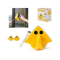 Магнітна щітка для миття вікон із двох боків трикутна жовта, мочалка для вікон на магніті