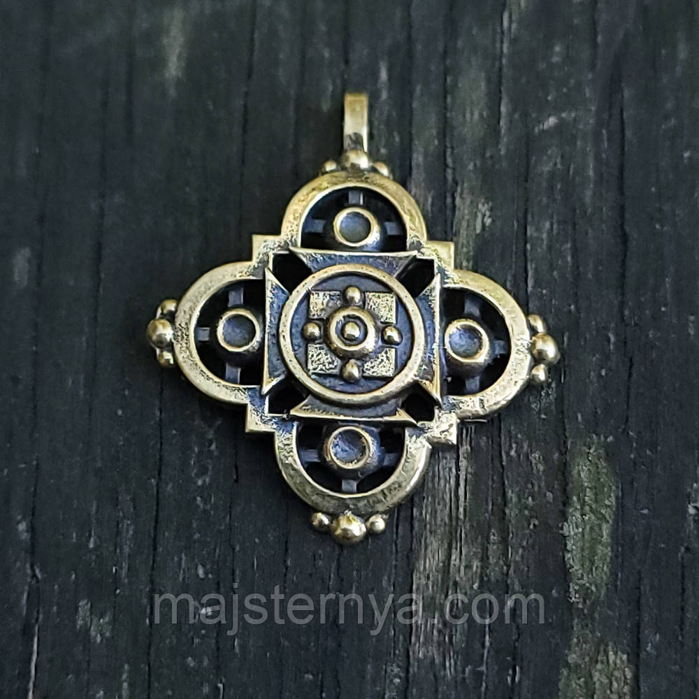Хрестик латунний M033 - литий хрестик з квітковими формами для зґарди або ланцюжка