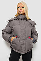 Жіноча Зимова Куртка Сіра Коротка На Синтепоні З Капюшоном Та Кишенями Демісезонна Shopingo