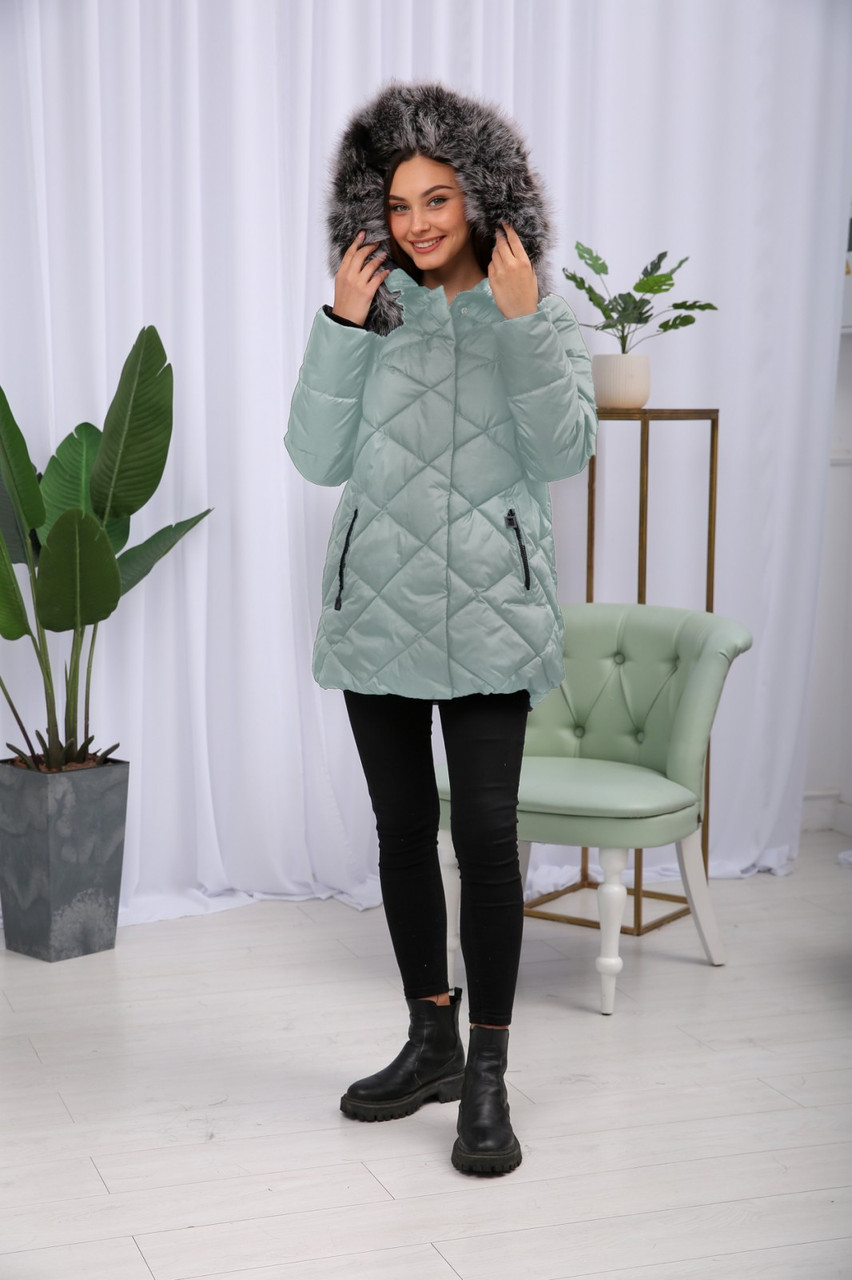 Жіноча зимова тепла куртка  на екопусі з натуральний хутром, фото 1