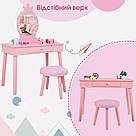 Гримерный туалетний столик B-084 рожевий столик косметичний дизайнерський для візажу з дзеркалом для спальні + табуретка, фото 3