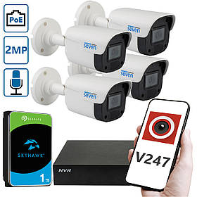 Комплект "Встанови сам" IP-відеоспостереження 2 Мп на 4 вуличні камери SEVEN 4B2KIT з жорстким диском на 1ТB