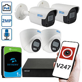 Комплект "Встанови сам" IP-відеоспостереження 2 Мп на 2 вуличні та 2 внутрішні камери SEVEN 2D2B2KIT з жорстким диском на 1TB