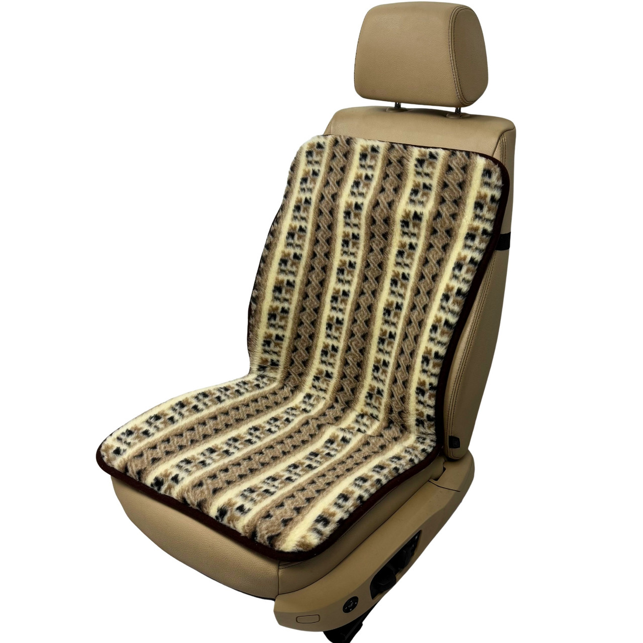 Хутряна універсальна накидка - чохол на переднє сидіння авто з овчини (Еко-хутро) орнамент