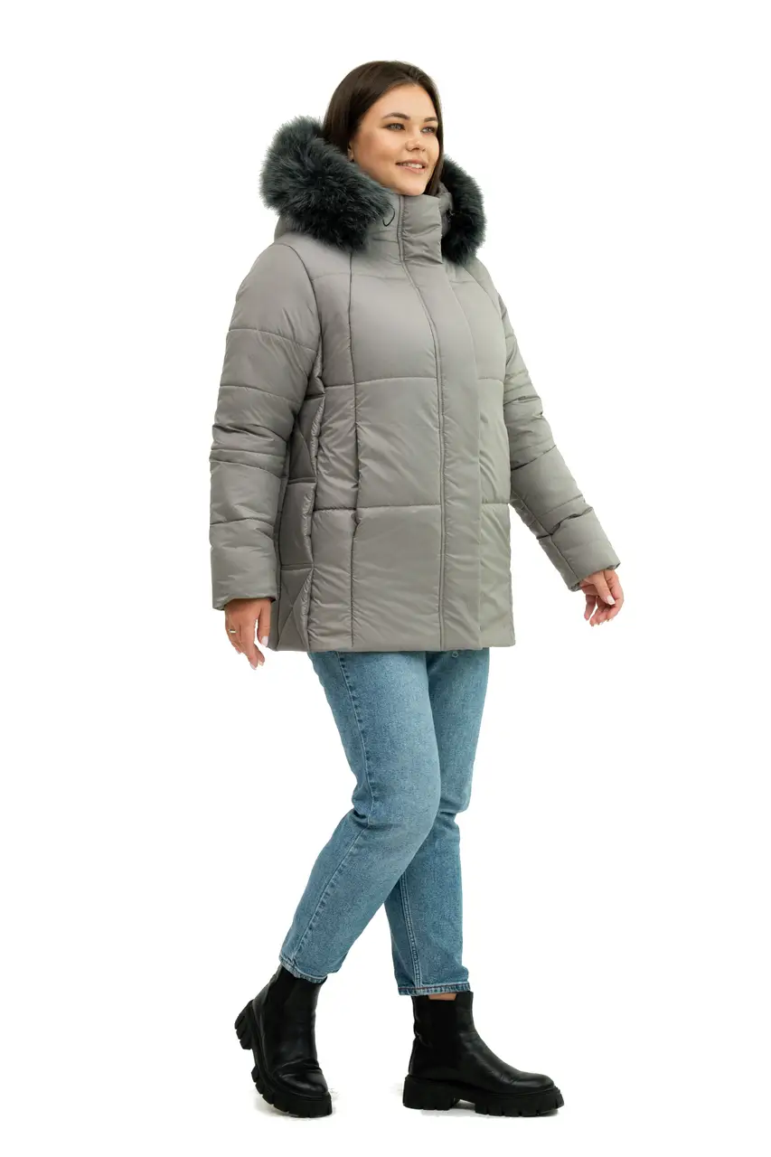 Елегантна тепла зимова куртка для жінок 50–60 розмірів з натуральним хутром песця Li-7, фото 1