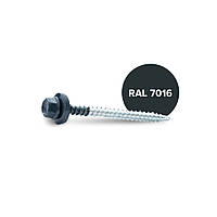 Саморіз (шуруп) покрівельний INFO-GLOBAL по дереву з гумовою шайбою EPDM 4,80х70 мм, RAL 7016