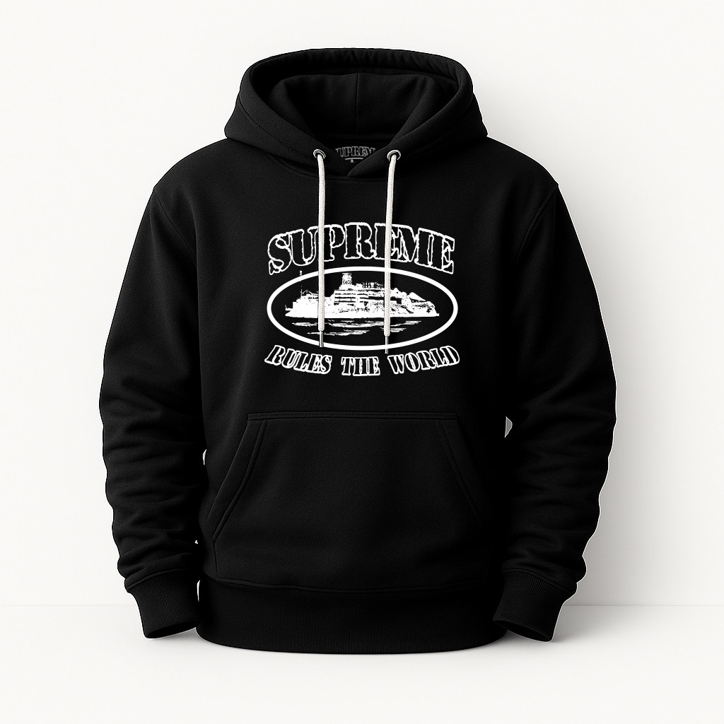 Худі Corteiz-Suprime чорна тепла м’яка якісна на флісі, фото 1