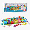 Логічна дошка дерев'яна іграшка з набором розвивальних ігор для дітей Магнітна риболовля сортер кілочки цифри, фото 10