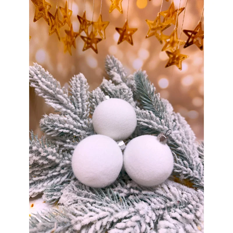 Набір ялинкових куль «Бархат» 60 мм стиль і затишок для вашої ялинки 6 шт Білий
