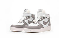 Чоловічі кросівки Nike Air Force High White Grey Fur Winter (біло-сірі) високі на хутрі Y14831