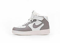 Жіночі кросівки Nike Air Force High White Grey Fur Winter (біло-сірі) високі на хутрі Y14831