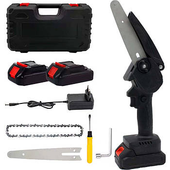 Акумуляторна пила ланцюгова 6" в кейсі + 2 АКБ 24V / Міні пила для саду / Ручна електропила для обрізання гілок