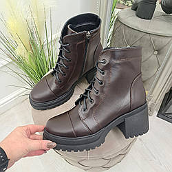 Черевики шкіряні жіночі на шнурівці. Колір коричневий