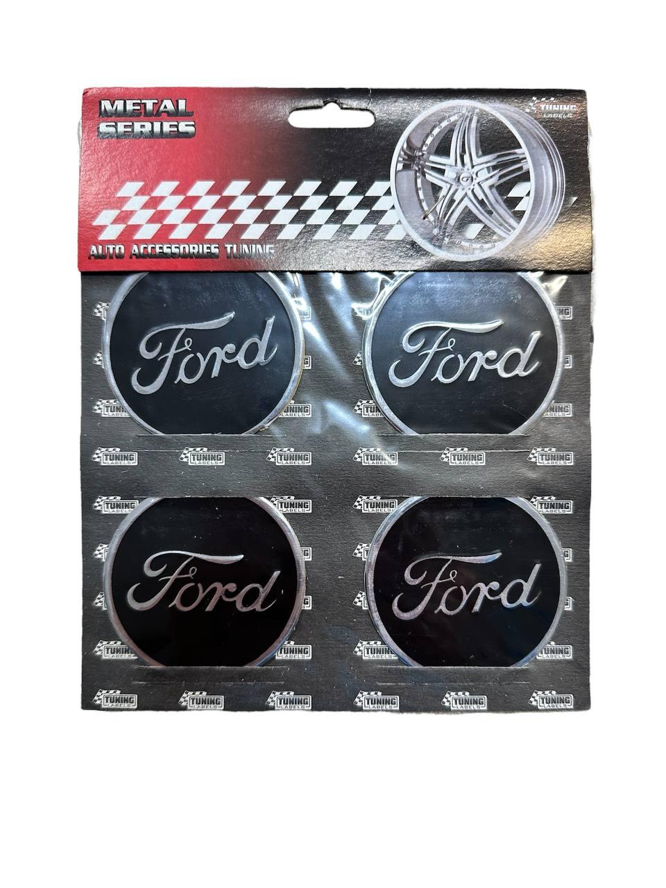 Наліпки на ковпачки, заглушки, наліпки на диски Ford Форд 60 мм чорний 4 шт