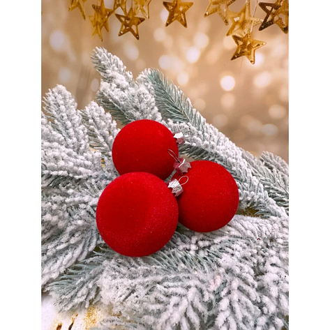 Набір ялинкових куль «Бархат» 60 мм стиль і затишок для вашої ялинки 6 шт Червоний, фото 1