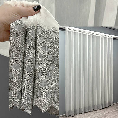 Тюль бамбук з вишивкою і люрексом. Колір молочний з сірим. Код 1826т