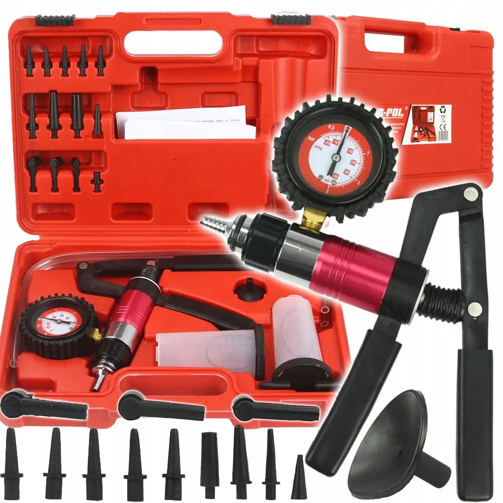 Ручний вакуумний насос з манометром Mar-Pol M57698, 21 елемент, кейс, фото 1