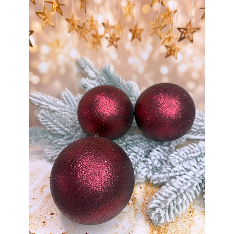 Набір ялинкових куль «Блиск» 80 мм стиль і затишок для вашої ялинки 6 шт Бургунді, фото 1