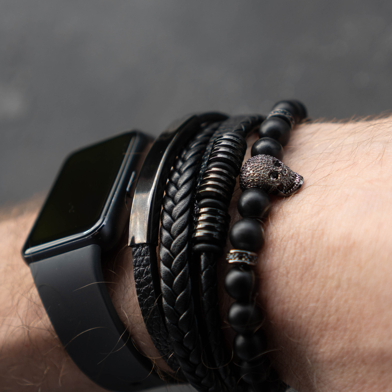 Чоловічий браслет з натурального каменю з шоломом DIAMOND SKULL преміум якість, фото 1