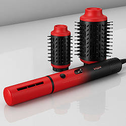 Фен щітка для волосся 3 насадки, від мережі, V-489, Червоний / Стайлер для укладання волосся / Фен браш