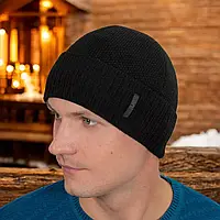 Чоловіча Зимова шапка з флісовою підкладкою One Size повсякденне носіння, шапка тепла для чоловіків Чорний