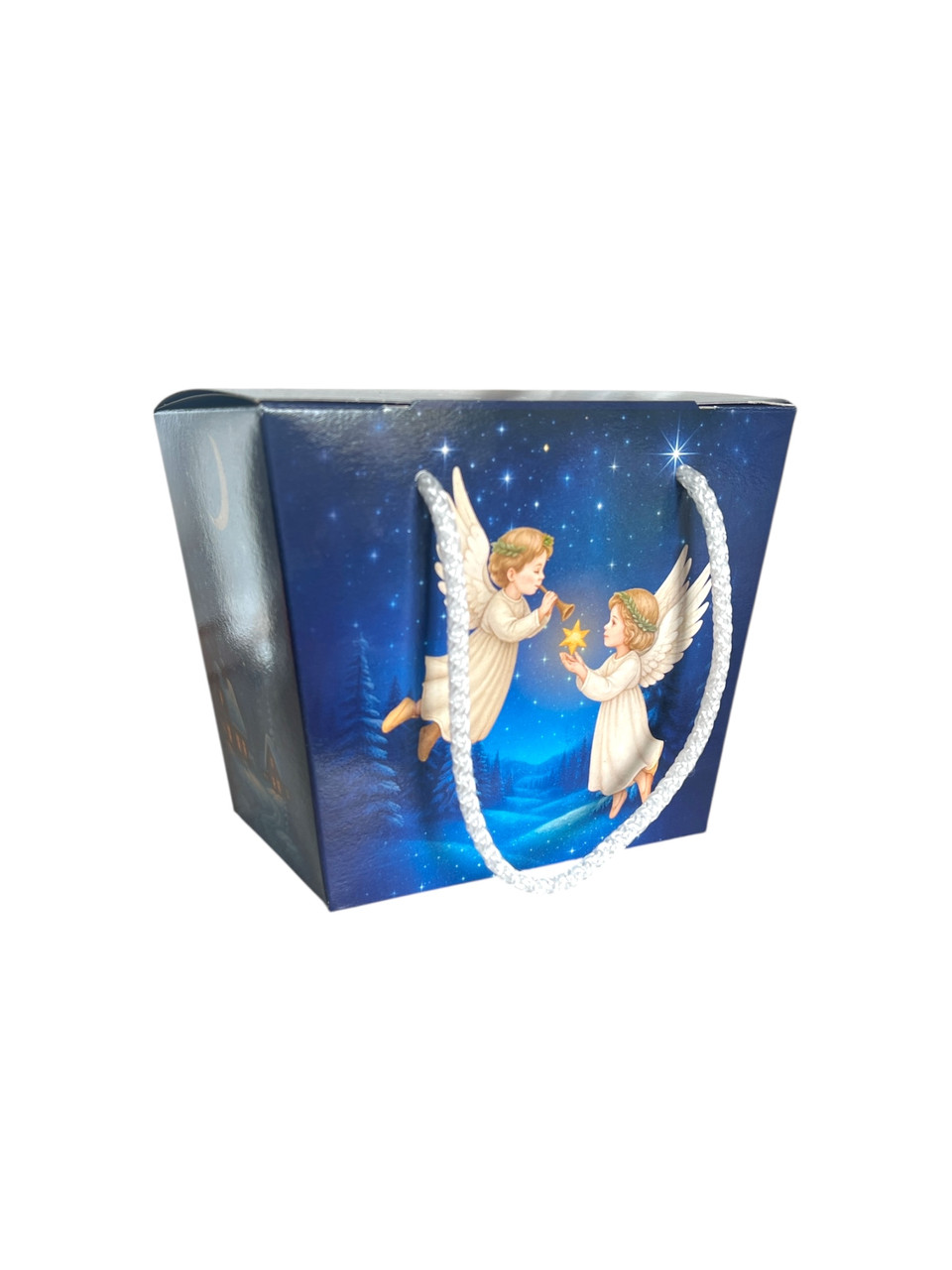Новорічна коробка для цукерок до 700 г Ангели з ручкою шнурівкою, фото 1