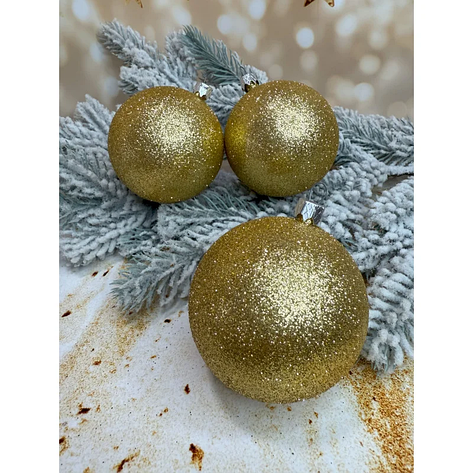 Набір ялинкових куль «Блиск» 100 мм стиль і затишок для вашої ялинки 6 шт Золотий, фото 1