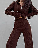 Жіночий в’язаний костюм з кофтoю та штанами коса ромб стильний теплий комплект Туреччина, фото 4