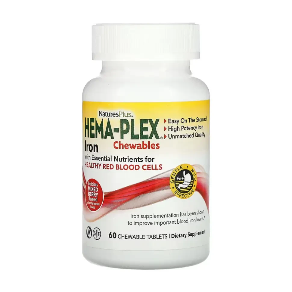 Залізо з вітамінами Nature's PlusHema-Plex - 60 chewable tabs, фото 1