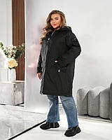 Жіноча довга водонепроникна куртка з капюшоном, силікон 100 г, стьобана підкладка, реглан, чорна 56 70