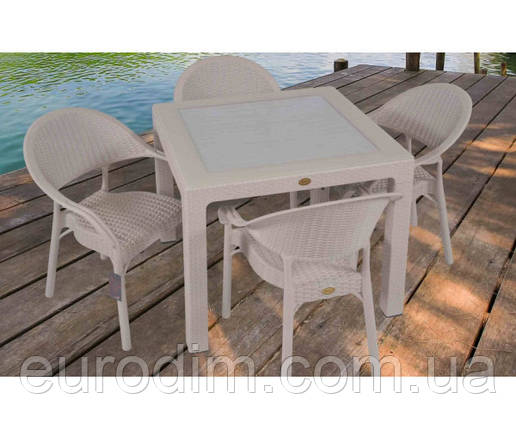 Стіл Олаф пластиковий ротанг 90*90 бежевий, фото 3