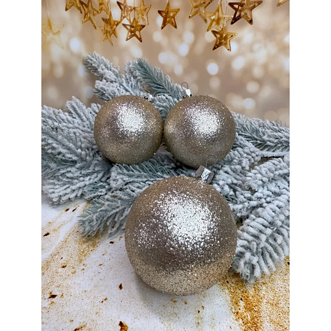 Набір ялинкових куль «Блиск» 80 мм стиль і затишок для вашої ялинки 6 шт Шампань, фото 1