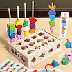 Дерев'яна гра монтессорі головоломка 3в1 Колишки фігурки сортер шнурівка та завдання для дитячого розвитку, фото 3