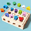 Дерев'яна гра монтессорі головоломка 3в1 Колишки фігурки сортер шнурівка та завдання для дитячого розвитку, фото 4