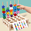 Дерев'яна гра монтессорі головоломка 3в1 Колишки фігурки сортер шнурівка та завдання для дитячого розвитку, фото 2