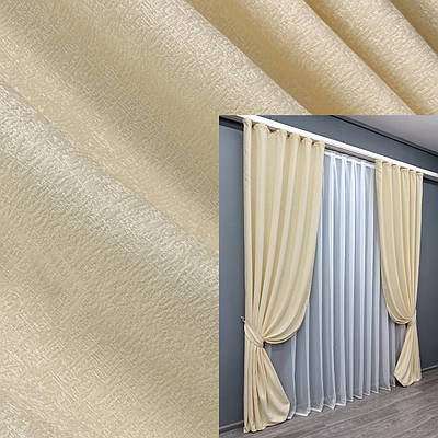 Комплект штор (2шт. 1,5х2,8м.) із тканини Софт однотонний. Колір кремовий. Код 1741ш 33-0808