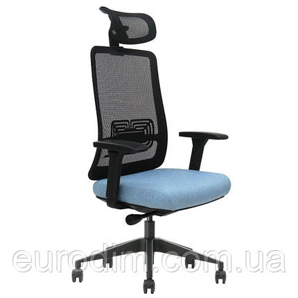 Крісло поворотне TERRY чорне/синя тканина/чорний каркас, фото 1