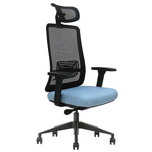 Крісло поворотне TERRY чорне/синя тканина/чорний каркас