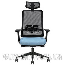 Крісло поворотне TERRY чорне/синя тканина/чорний каркас, фото 4