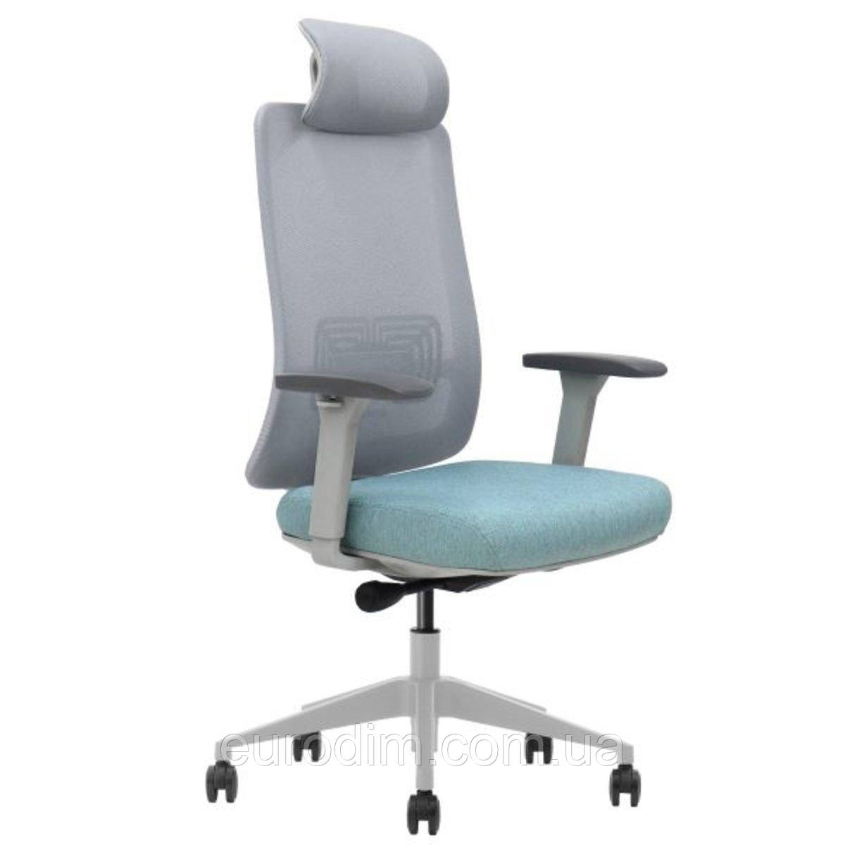 Крісло поворотне TERRY сіре/зелена тканина/сірий каркас