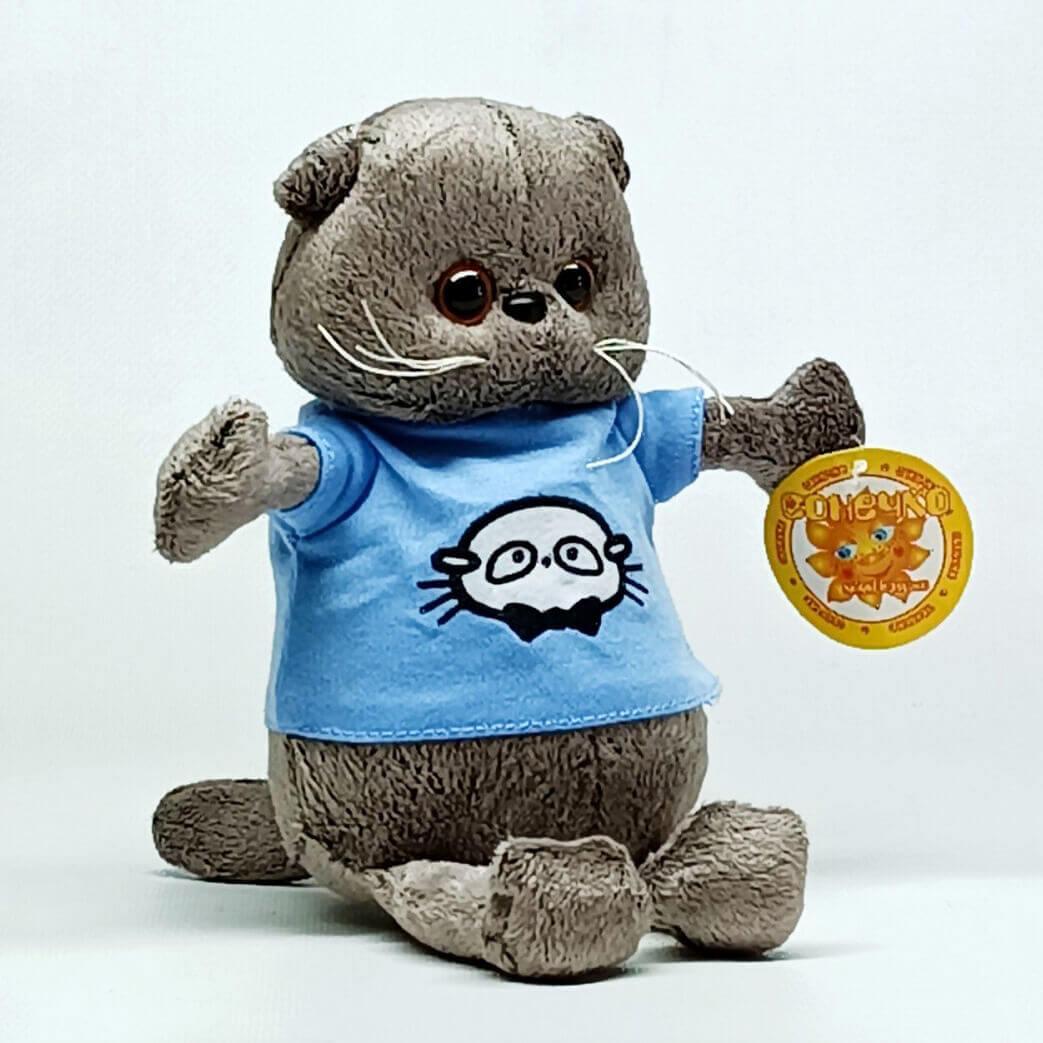 М’яка іграшка Кіт Басик 24 см у блакитній футболці — плюшевий котик, арт. 98755-95, фото 1