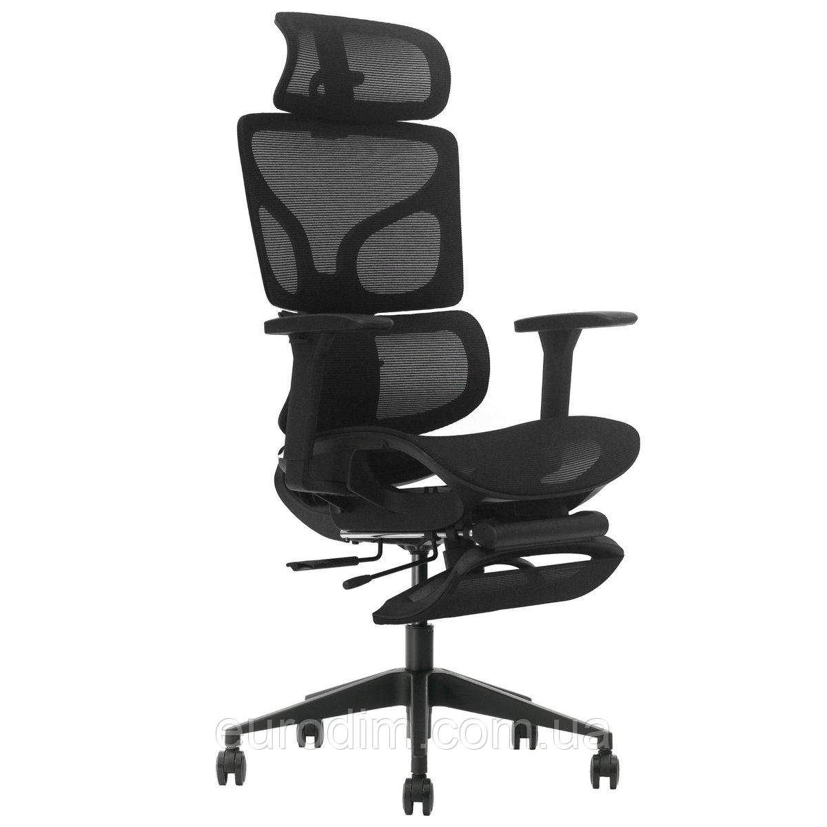 Крісло поворотне MARKUS F чорна сітка/чорний каркас з підставкою для ніг