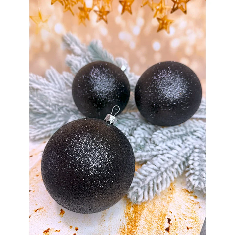 Набір ялинкових куль «Блиск» 100 мм стиль і затишок для вашої ялинки 6 шт Чорний, фото 1