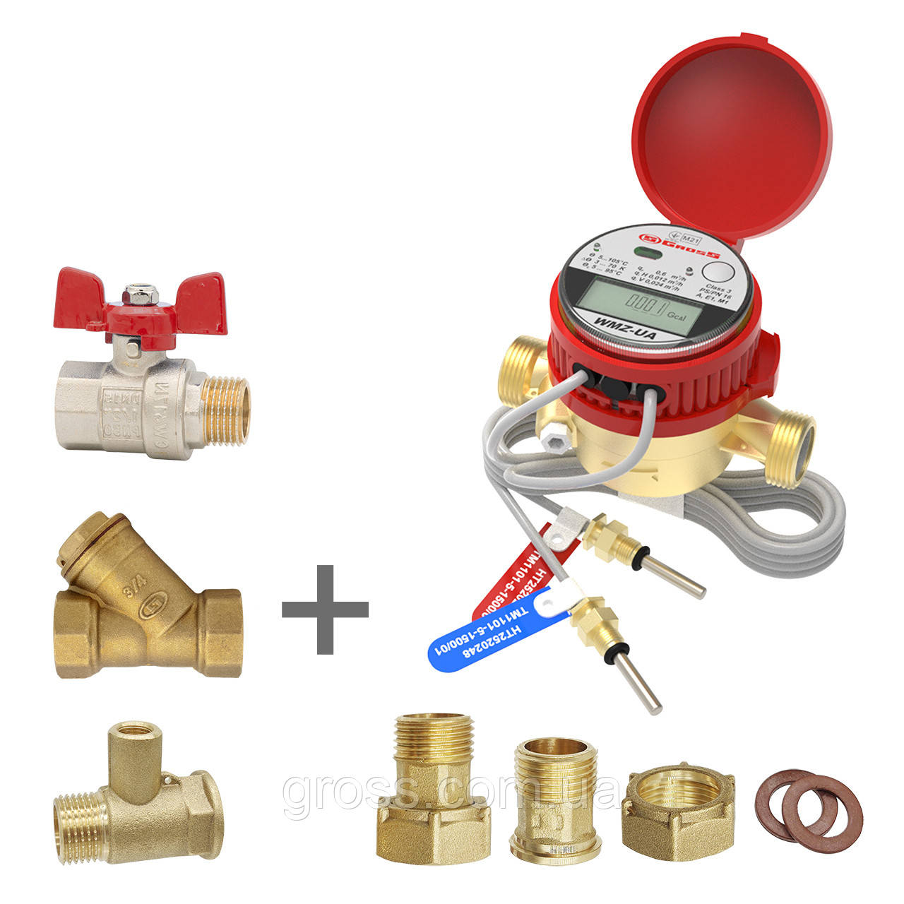 Лічильник тепла Gross WMZ-UA DN15 110мм 1,5м³/год H50/V25 M-Bus SH-S (на подачу) + згони, кран, фільтр, трійник, фото 1