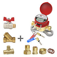 Лічильник тепла Gross WMZ-UA DN20 130мм 2,5м³/год H50/V25 M-Bus SH-R (на зворотний трубопровід) + згони, фільтр, кран, трійник для