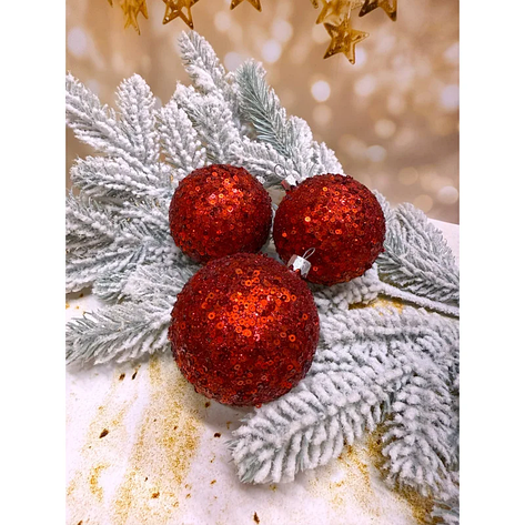 Набір ялинкових куль «Паєтка» 100 мм стиль і затишок для вашої ялинки 6 шт Червоний, фото 1