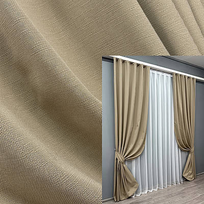 Комплект штор (2шт. 1,5х2,75м.) льон однотонний. Колір темно бежевий. Код 1742ш 33-0804