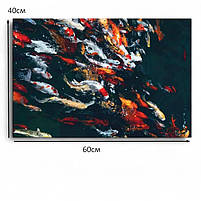 Картина Японські рибки коропи кої на темному тлі Декор в сучасний інтер'єр Друк на полотні 60х40см, фото 3