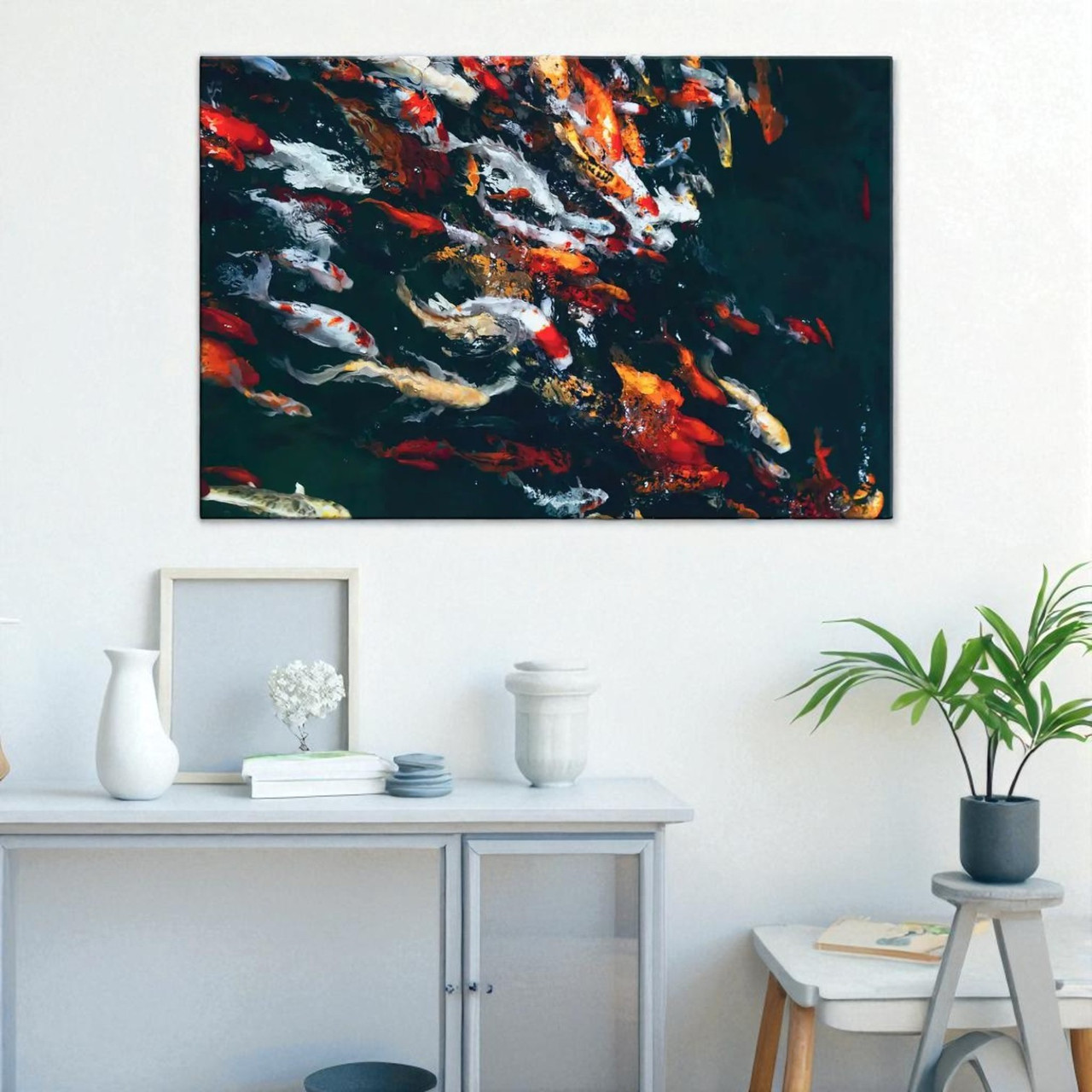 Картина Японські рибки коропи кої на темному тлі Декор в сучасний інтер'єр Друк на полотні 60х40см, фото 1