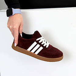Бордові замшеві кросівки з білими вставками класичний спортивний дизайн 40